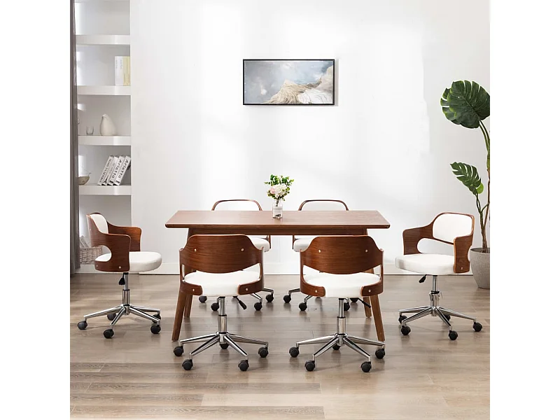 Sillas de comedor giratorias 6 unidades madera curvada cuero blanco