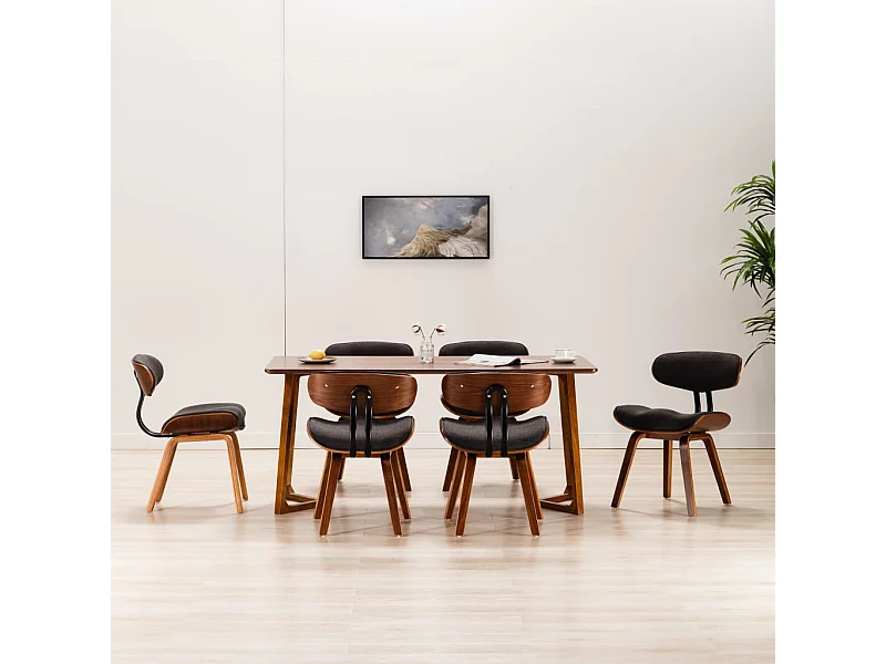 Chaises à manger lot de 6 gris bois courbé et tissu