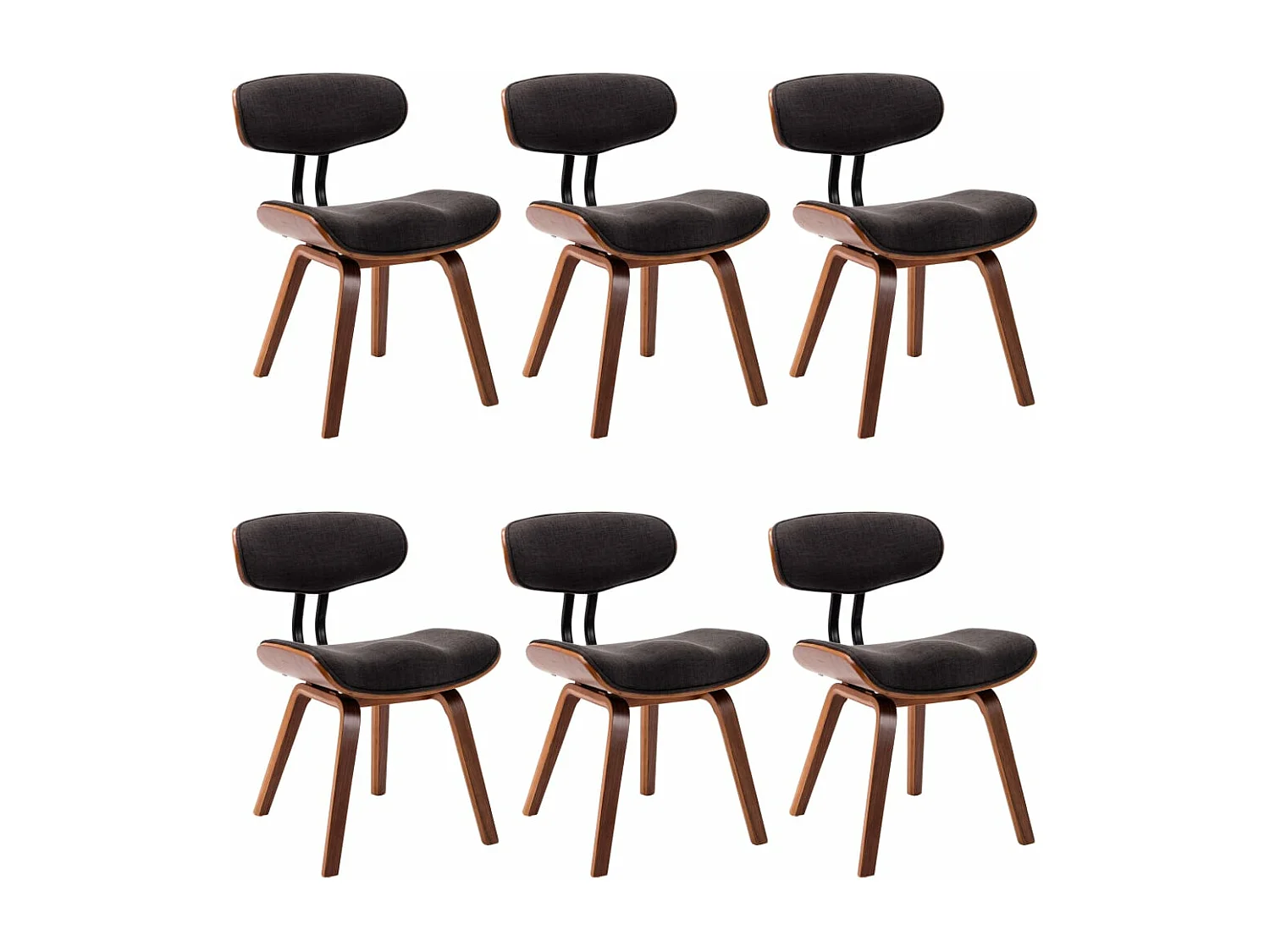 Chaises à manger lot de 6 gris bois courbé et tissu