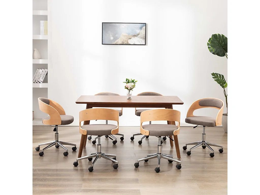 Cadeiras jantar 6 peças madeira curvada/tecido cinzento-acastanh.