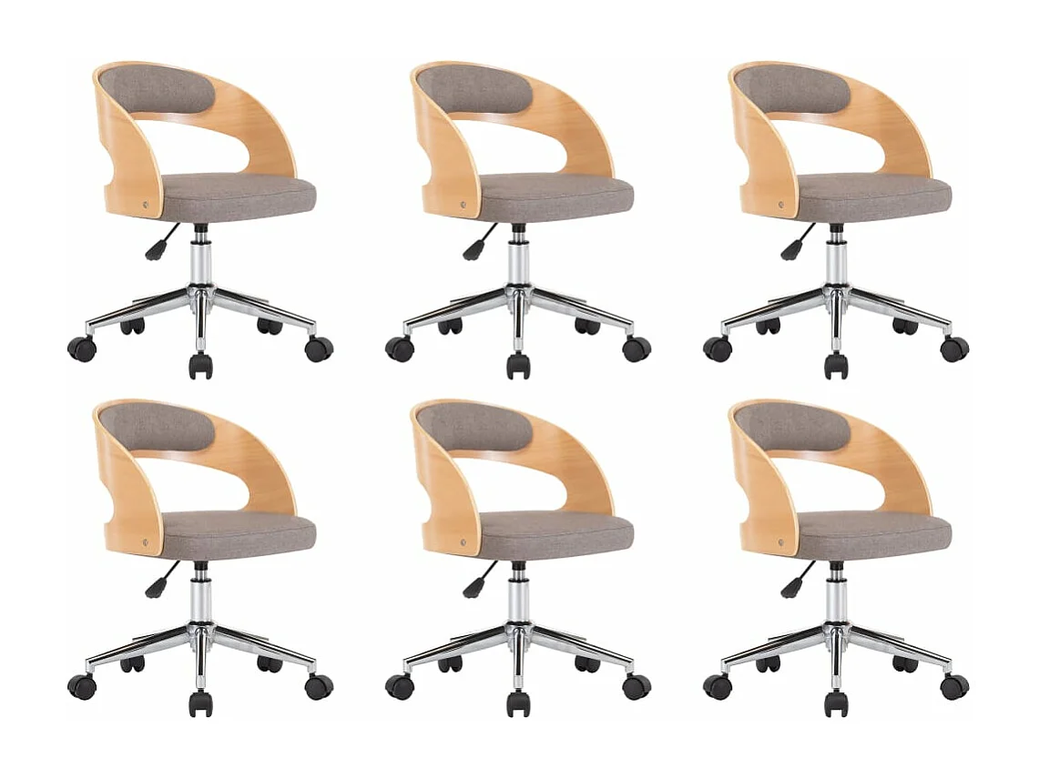 Cadeiras jantar 6 peças madeira curvada/tecido cinzento-acastanh.