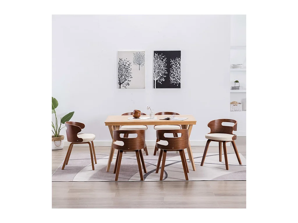 Chaises à manger lot de 6 crème bois courbé et similicuir