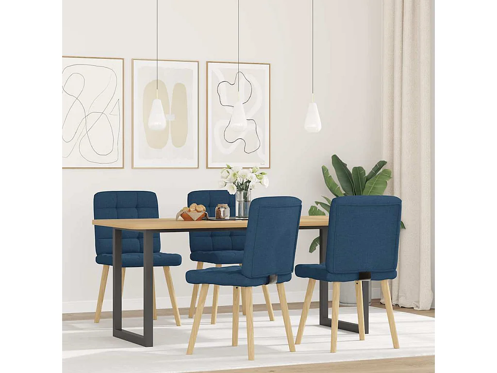 Cadeiras de jantar 4 peças tecido azul
