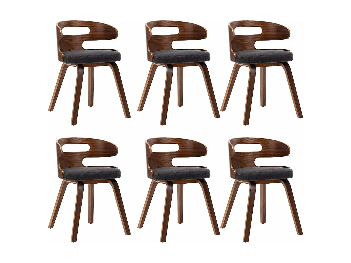 Eetkamerstoelen 6 st gebogen hout en stof donkergrijs