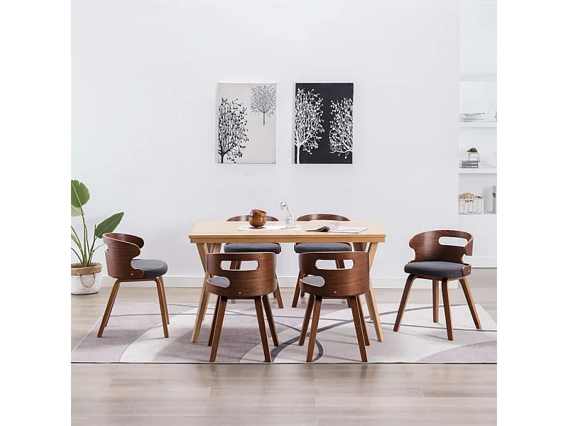 Chaises à manger lot de 6 gris foncé bois courbé et tissu
