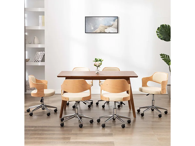 Sillas de comedor giratorias 6 unidades madera curvada cuero crema