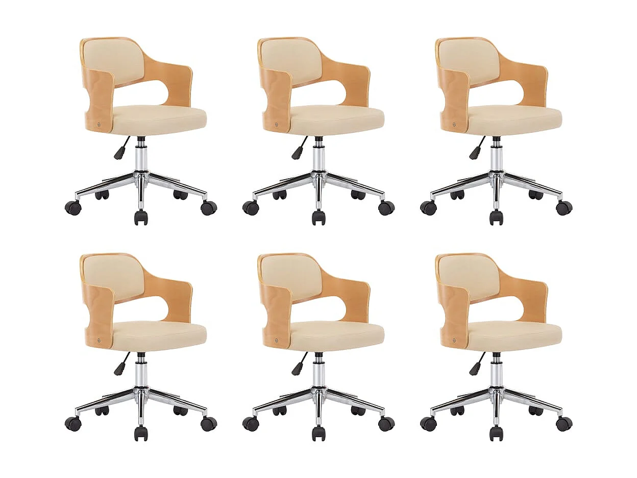 Eetkamerstoelen draaibaar 6 st gebogen hout en kunstleer crème