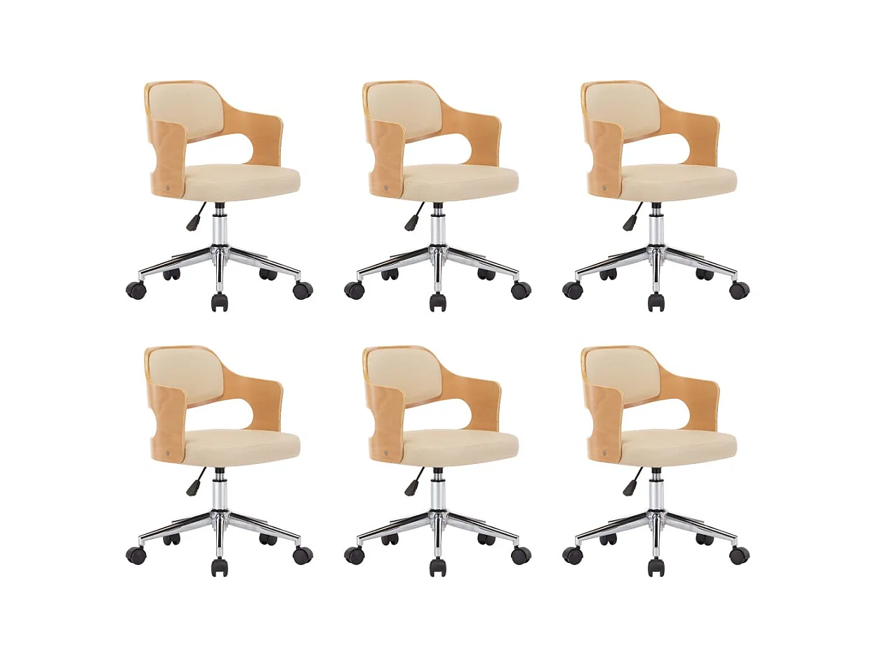 Cadeiras jantar 6 peças madeira curvada e couro artificial creme