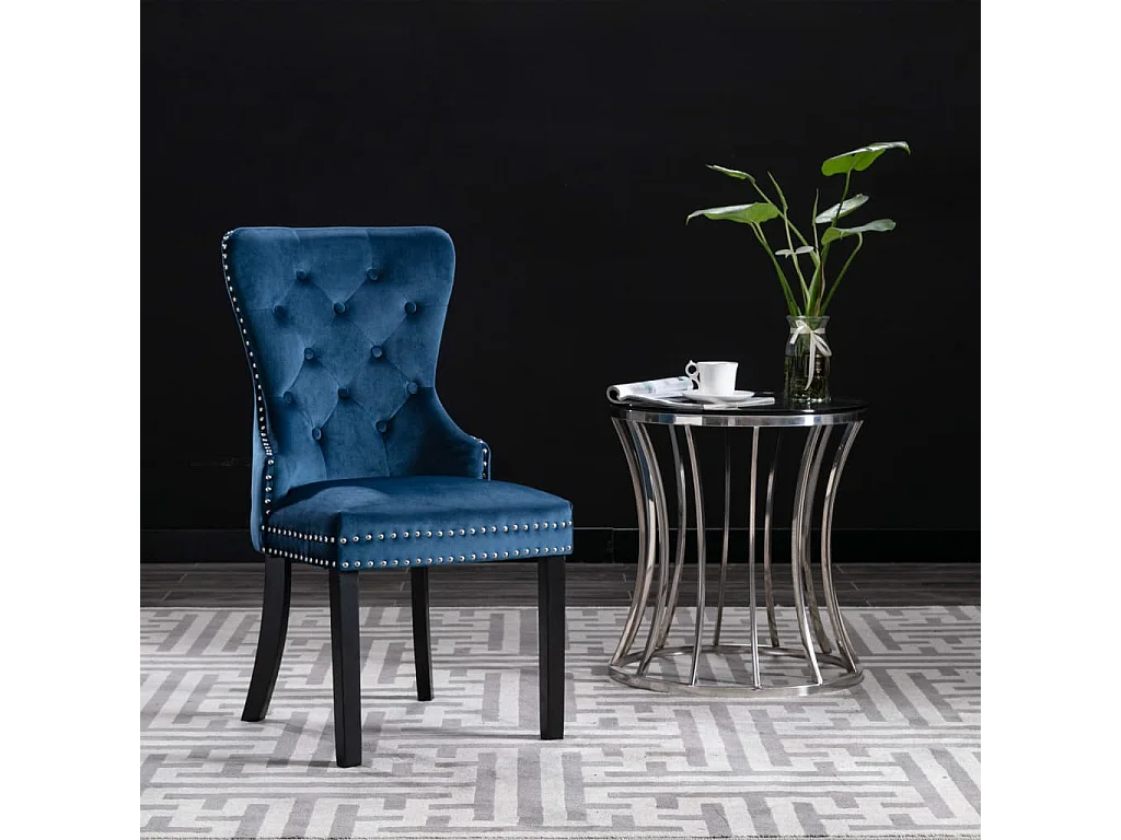 Chaises à manger lot de 2 bleu velours