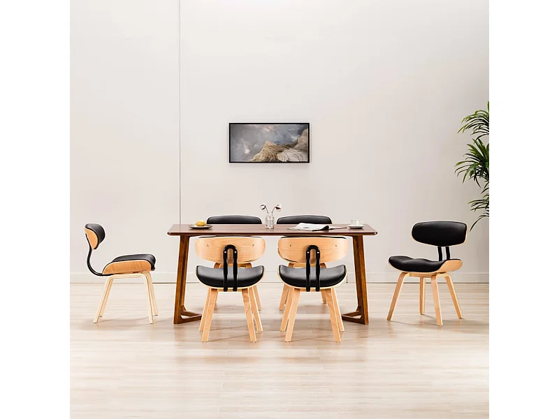 Eetkamerstoelen 6 st gebogen hout en kunstleer zwart