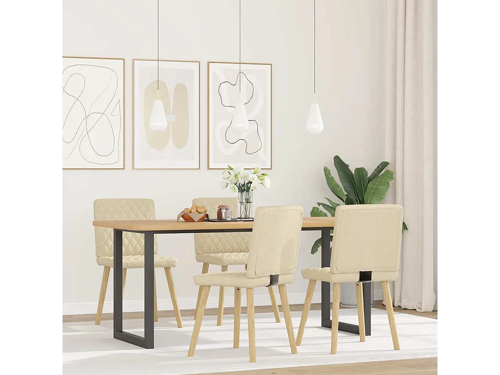 Eetkamerstoelen 4 stukkenstof crèmekleurig