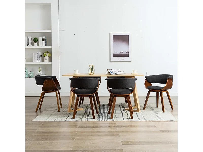 Sillas de comedor 6 unidades madera curvada gris y tela