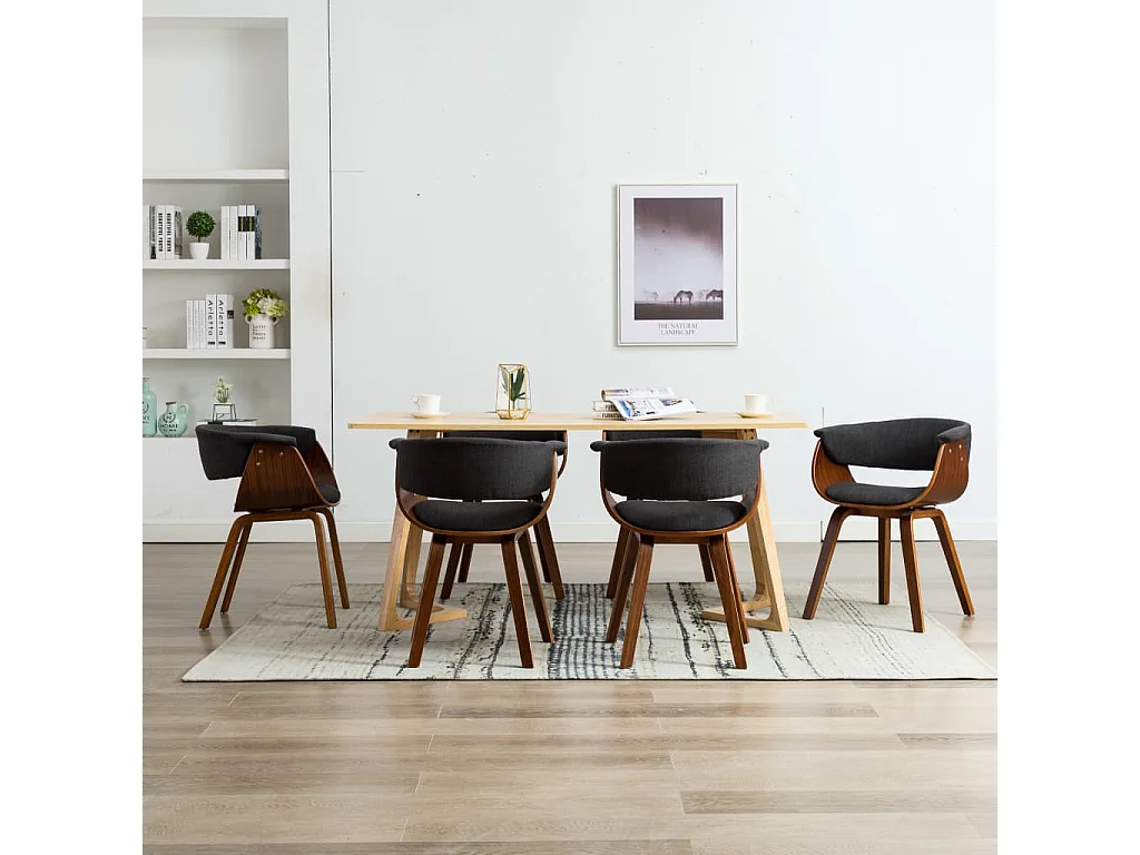 Sillas de comedor 6 unidades madera curvada gris y tela