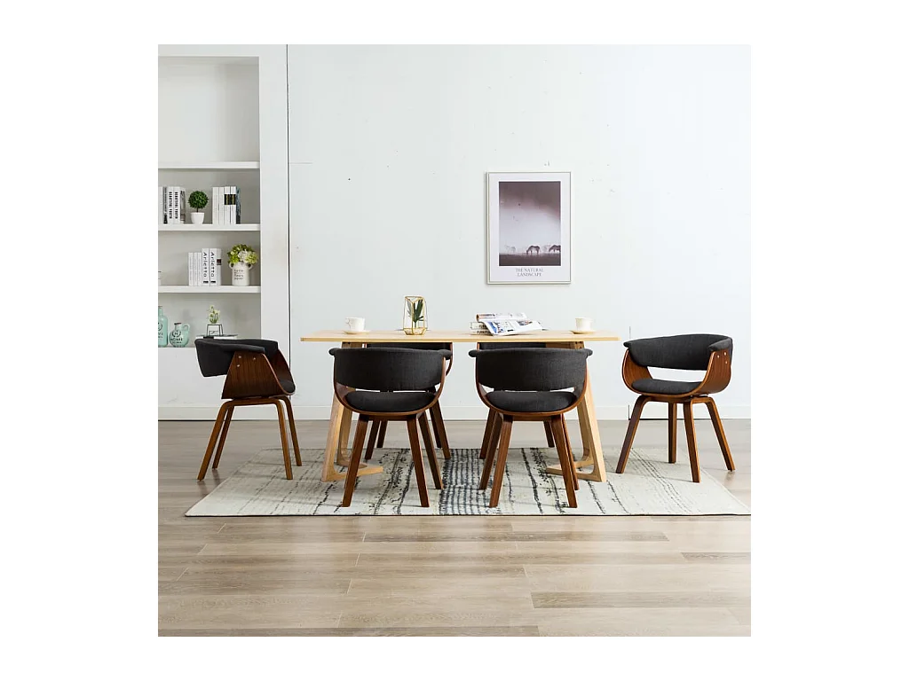 Chaises à manger lot de 6 gris bois courbé et tissu
