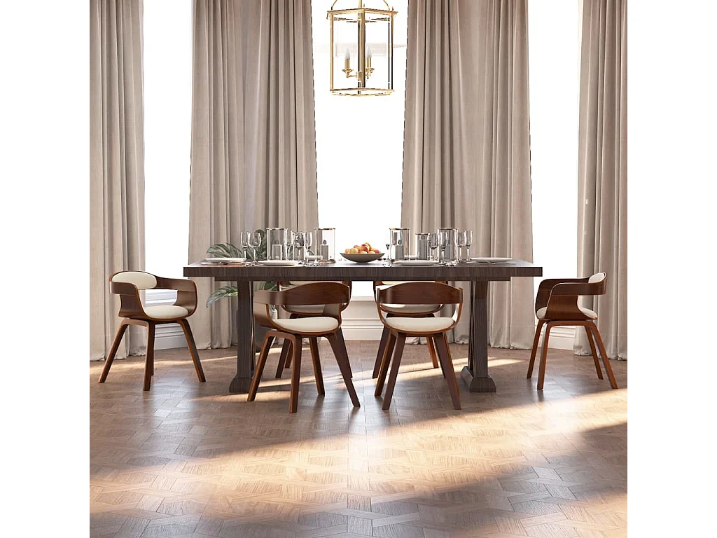 Sillas de comedor 6 unidades cuero sintético y madera curvada crema