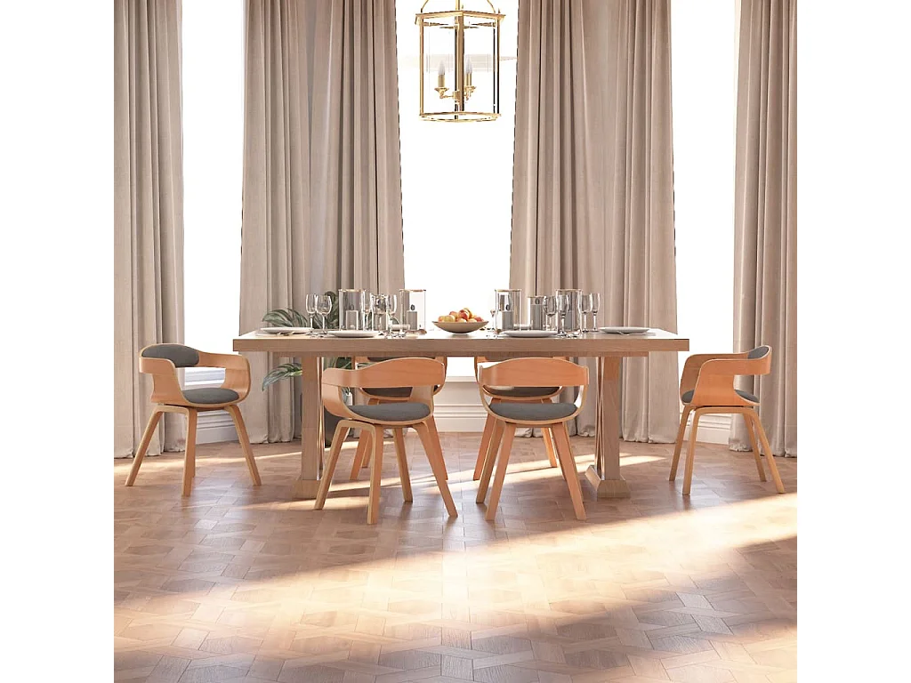 Chaises à manger lot de 6 gris clair bois courbé et tissu