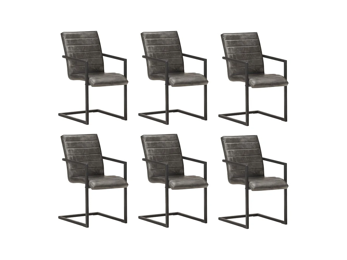 Chaises à manger cantilever lot de 6 gris cuir véritable