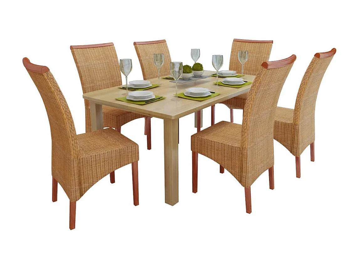 Chaises à manger lot de 6 marron rotin naturel