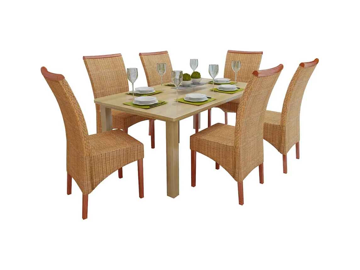 Chaises à manger lot de 6 marron rotin naturel
