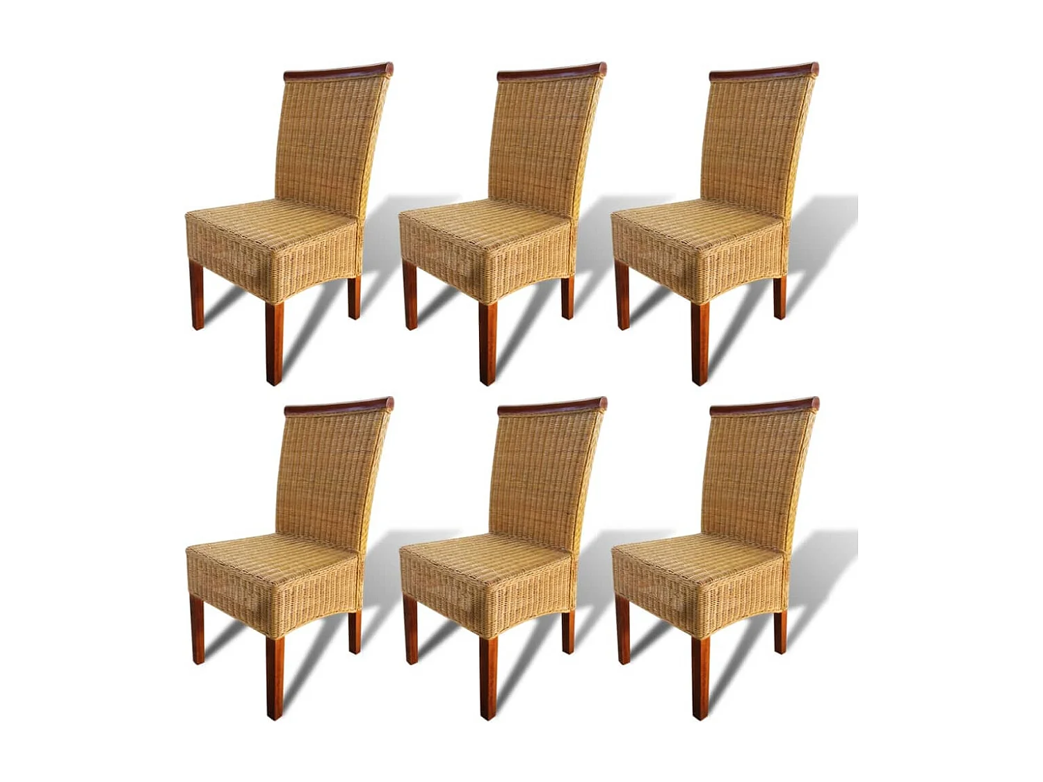Chaises à manger lot de 6 marron rotin naturel