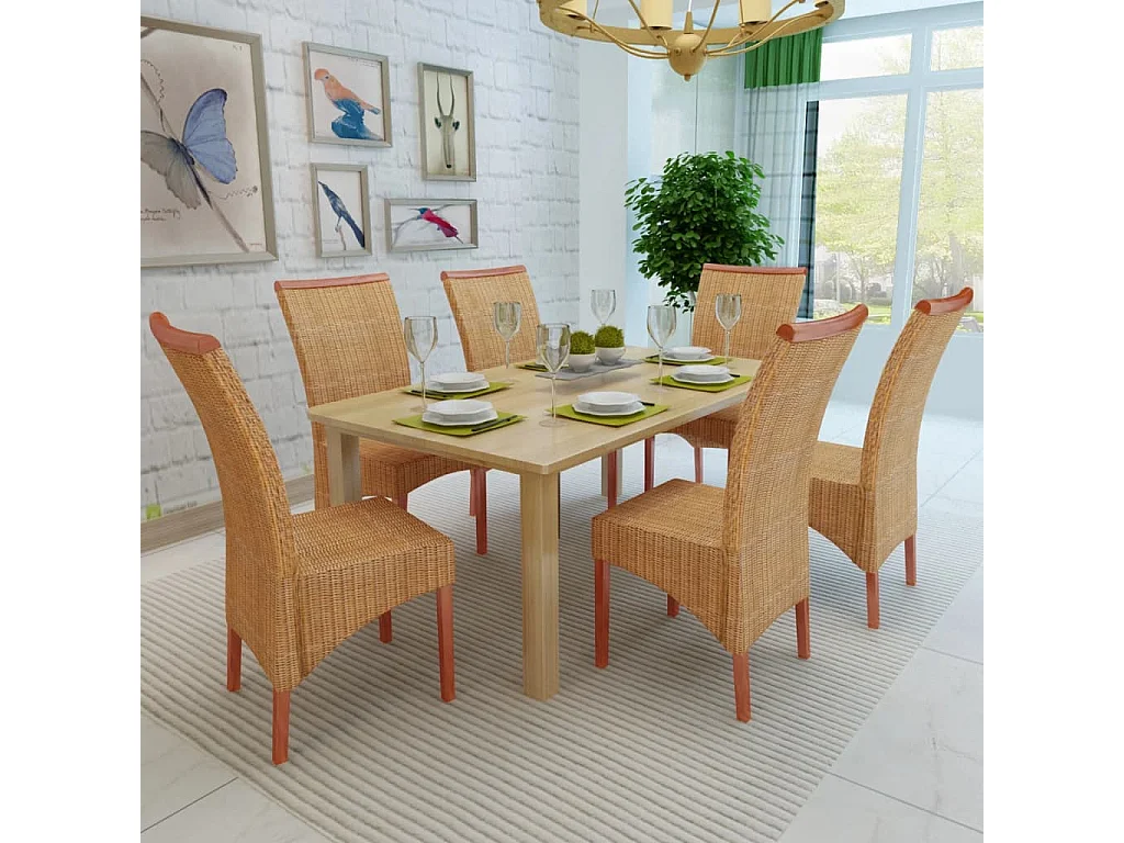Chaises à manger lot de 6 marron rotin naturel
