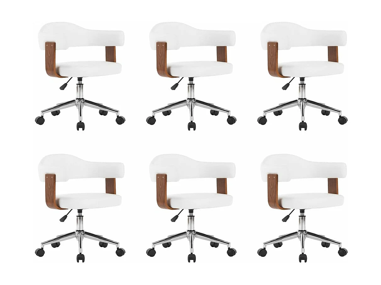 Eetkamerstoelen draaibaar 6 st gebogen hout en kunstleer wit