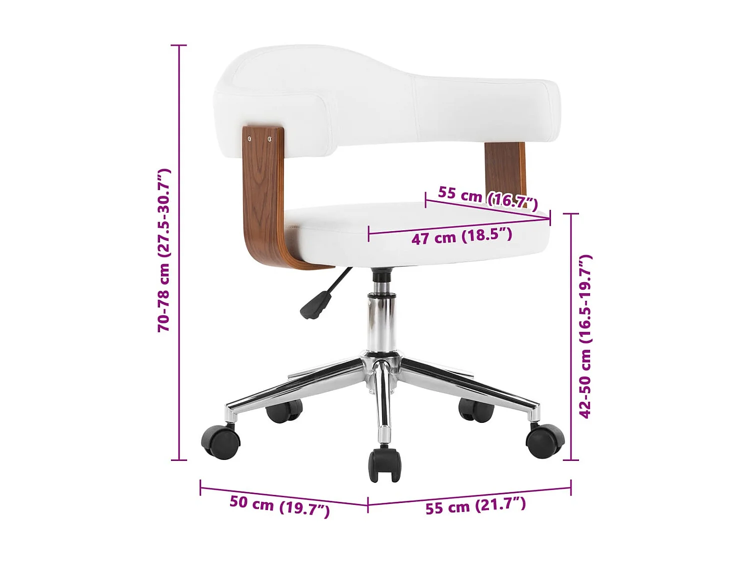 Eetkamerstoelen draaibaar 6 st gebogen hout en kunstleer wit
