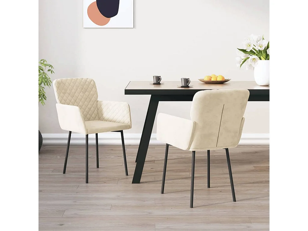 Sillas de comedor 2 unidades terciopelo crema