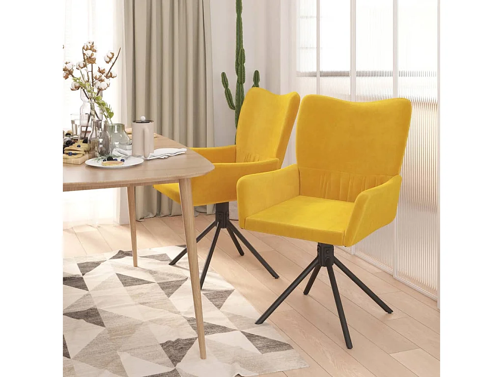 Chaises pivotantes à manger lot de 2 Jaune Velours