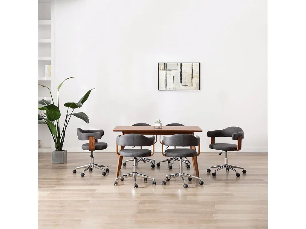 Eetkamerstoelen 6 st draaibaar gebogen hout en stof grijs