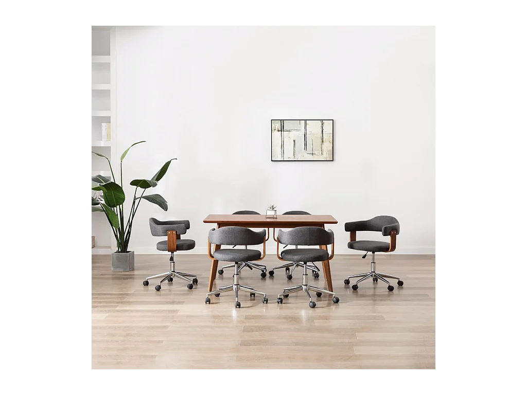 Chaises pivotantes à manger lot de 6 gris bois courbé et tissu