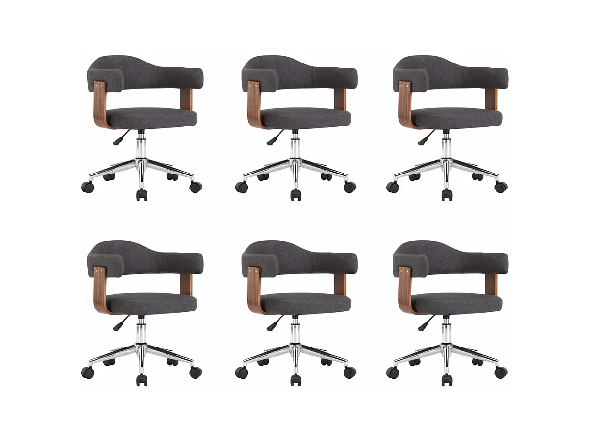 Chaises pivotantes à manger lot de 6 gris bois courbé et tissu