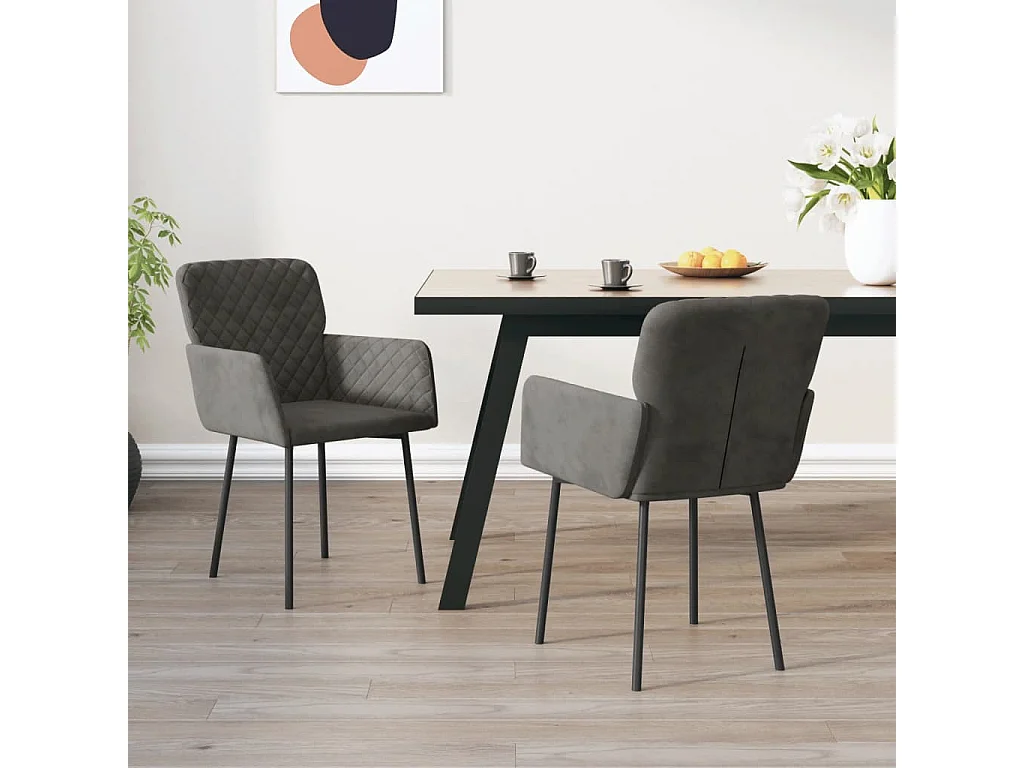 Chaises à manger lot de 2 Gris foncé Velours