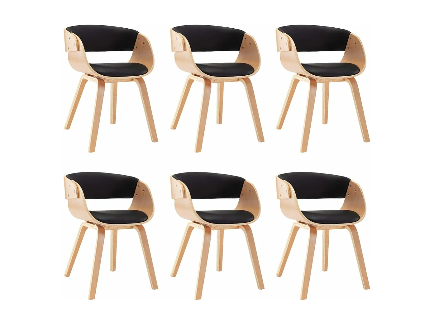Chaises à manger lot de 6 noir bois courbé et similicuir