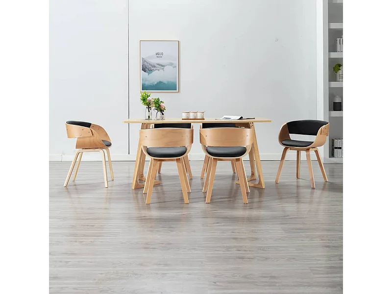Chaises à manger lot de 6 noir bois courbé et similicuir