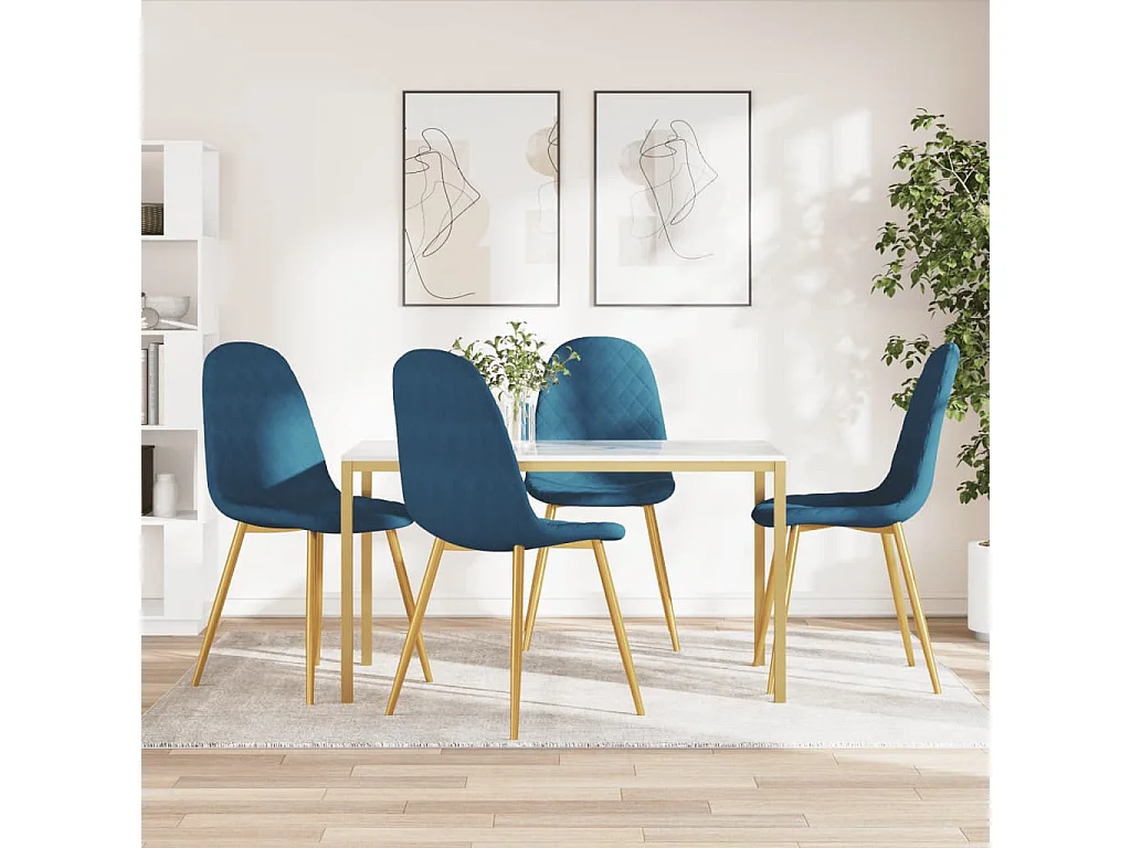 Chaises à manger lot de 4 bleu velours