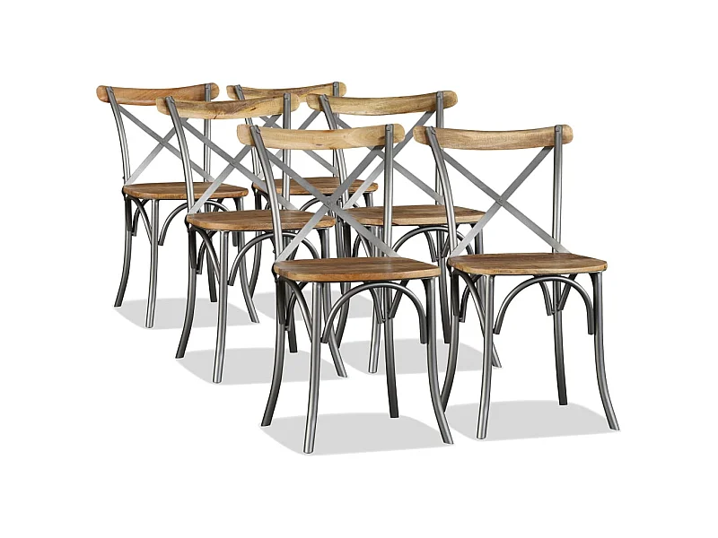 Chaises à manger lot de 6 bois de manguier massif et acier
