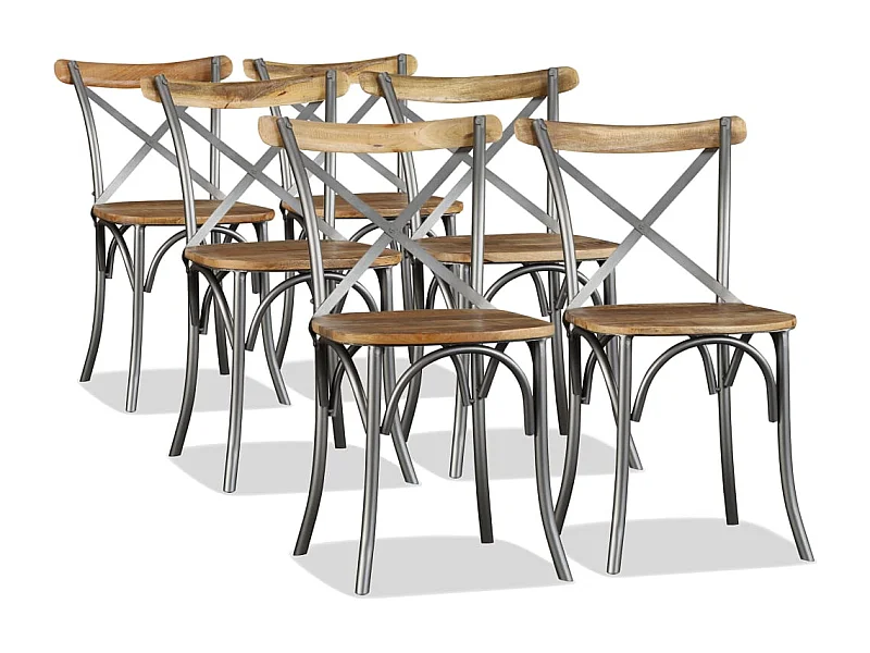Sillas de comedor 6 unidades madera de mango respaldo acero cruzado