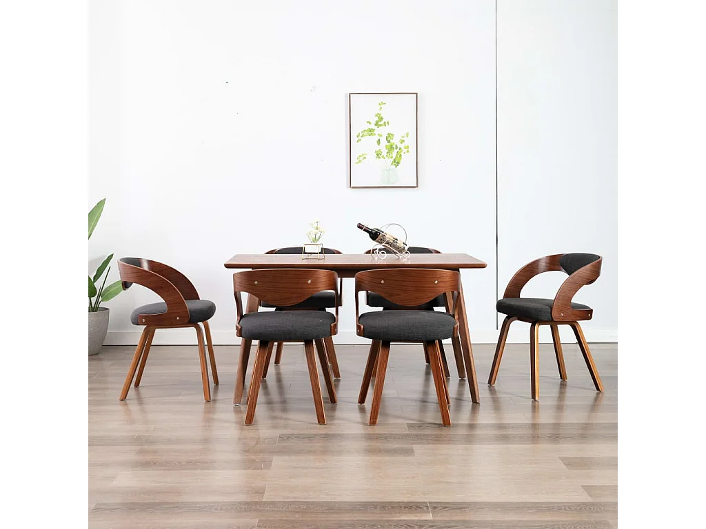 Sillas de comedor 6 unidades madera curvada y tela gris oscuro