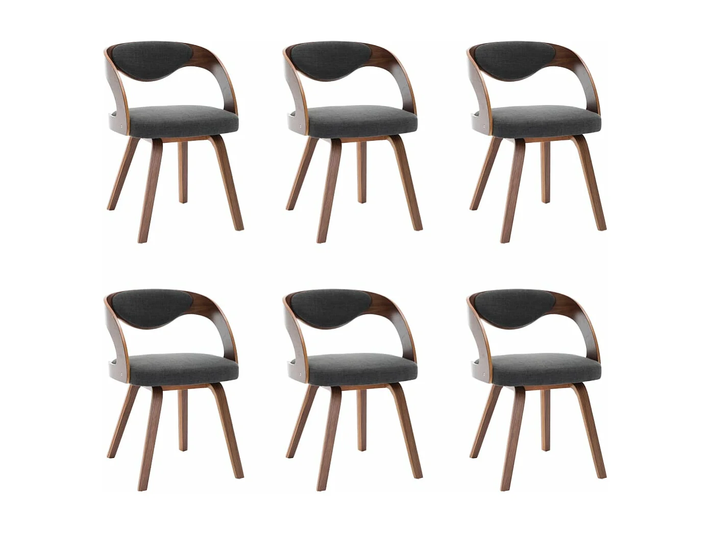 Sillas de comedor 6 unidades madera curvada y tela gris oscuro
