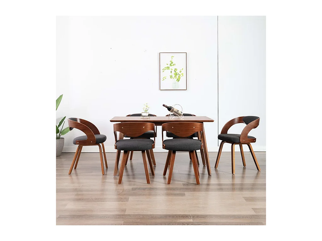 Chaises à manger lot de 6 gris foncé bois courbé et tissu
