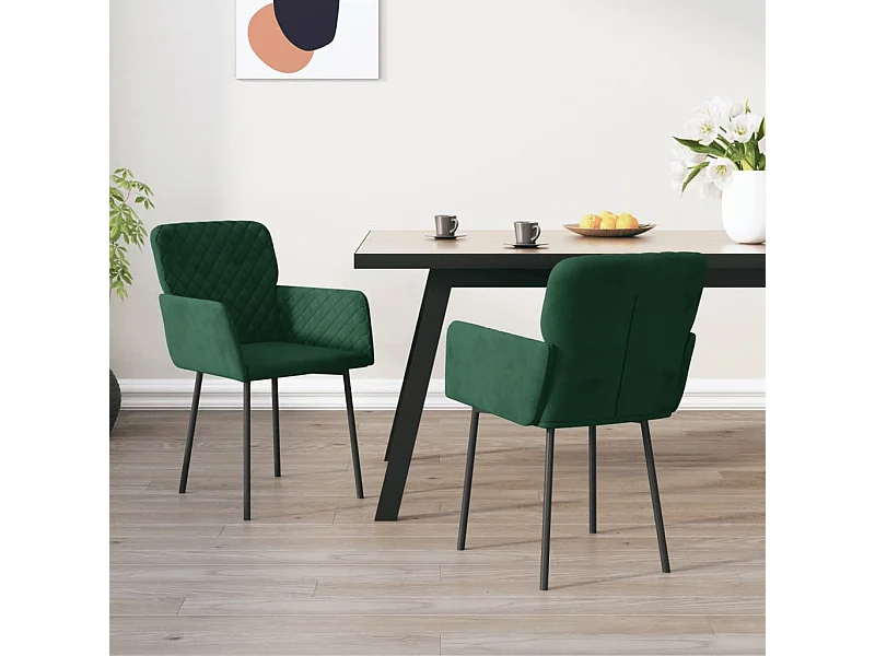 Chaises à manger lot de 2 Vert foncé Velours