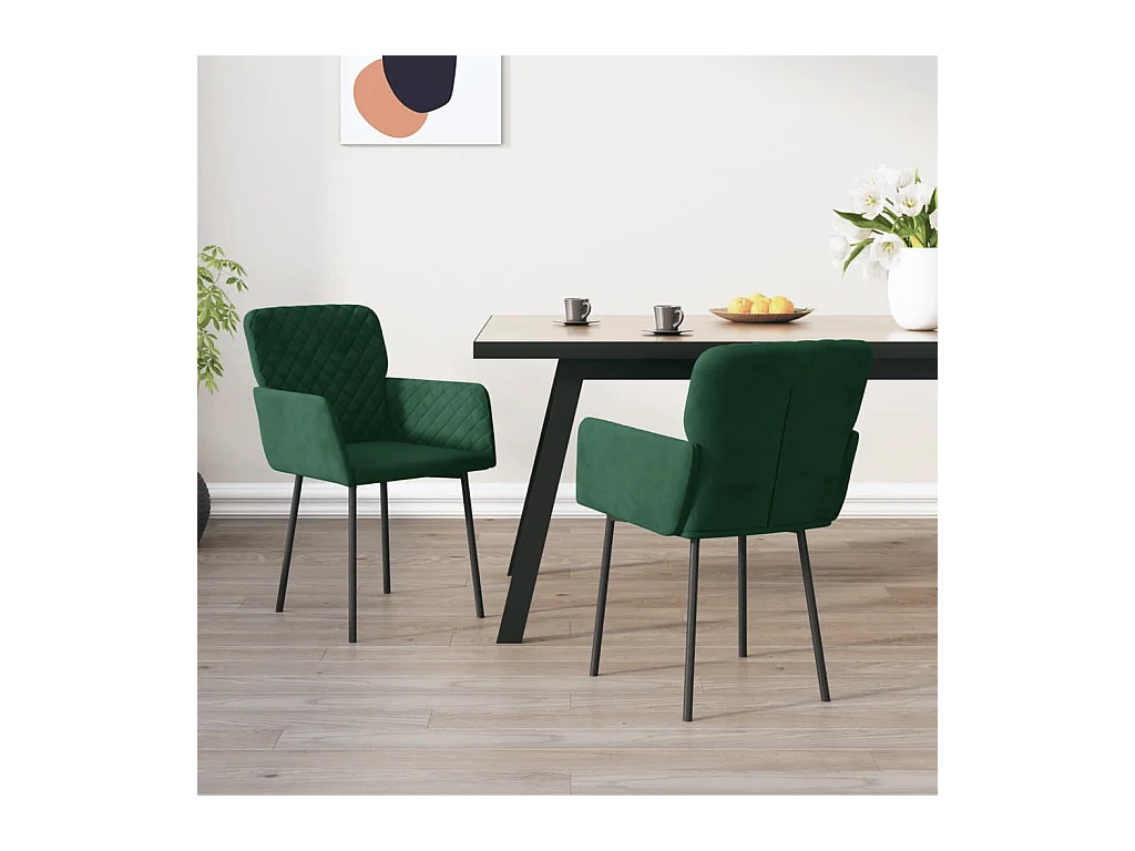 Chaises à manger lot de 2 Vert foncé Velours