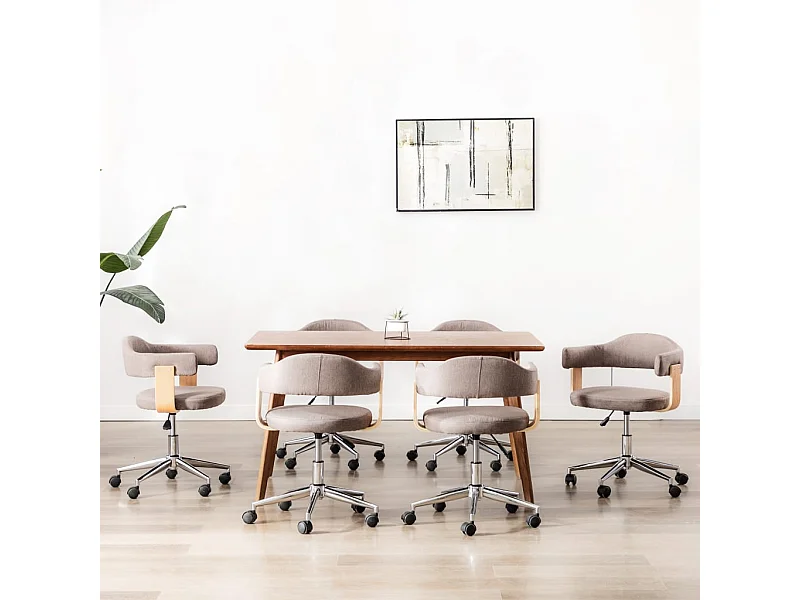 Eetkamerstoelen 6 st draaibaar gebogen hout en stof taupe