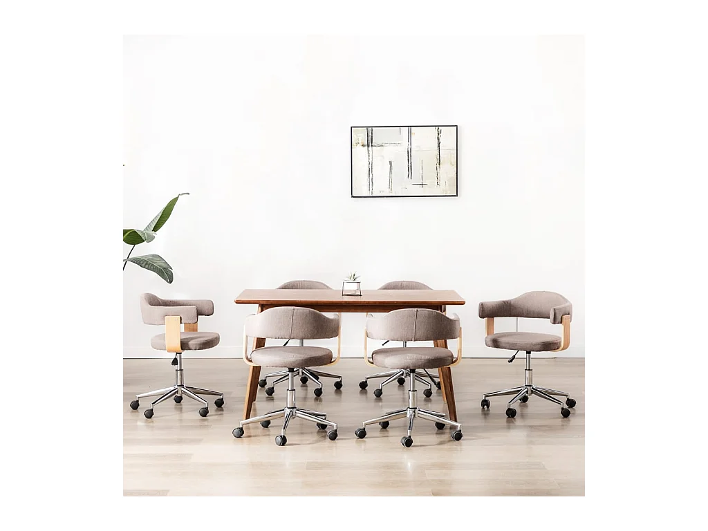 Chaises pivotantes à manger lot de 6 taupe bois courbé et tissu