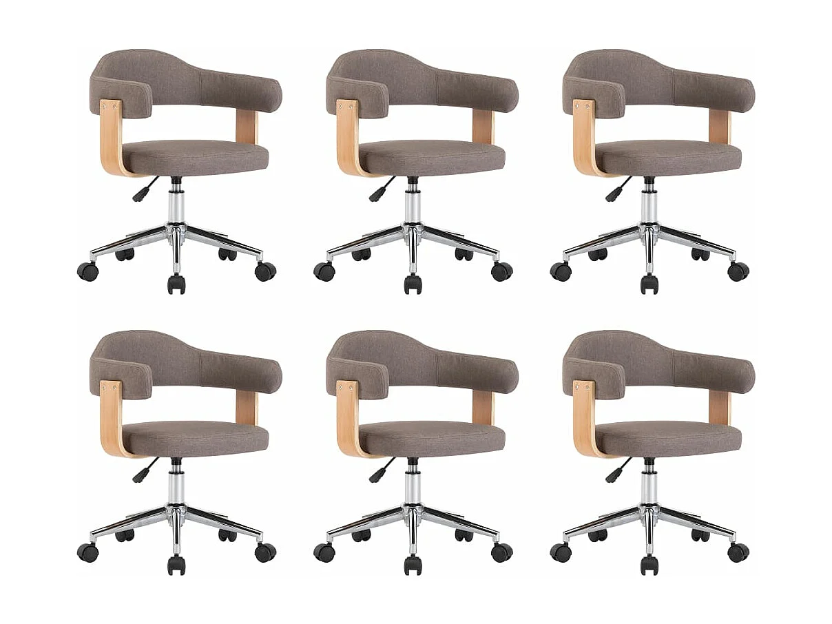 Chaises pivotantes à manger lot de 6 taupe bois courbé et tissu
