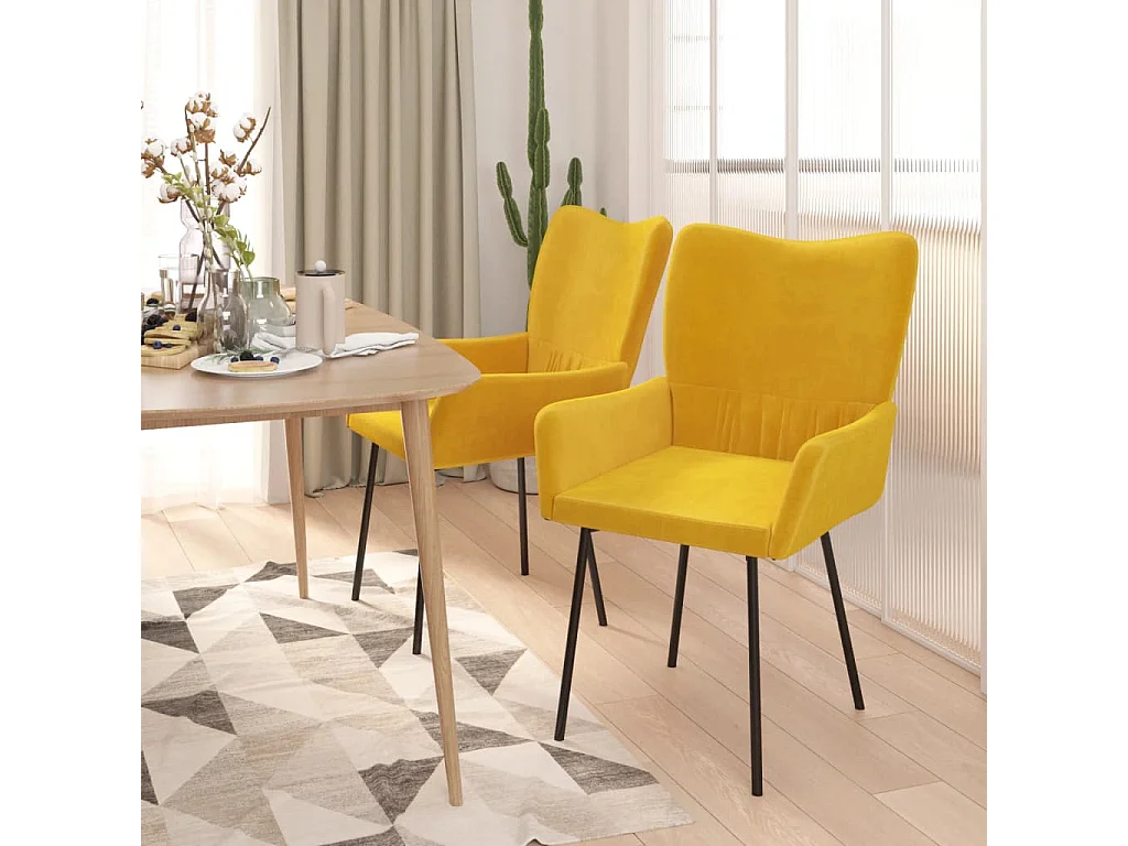 Chaises à manger lot de 2 Jaune Velours