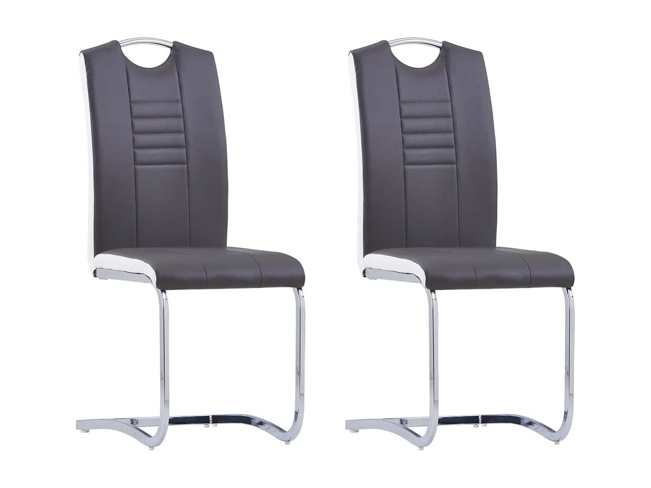 Cadeiras de jantar cantilever 2 peças couro artificial cinzento