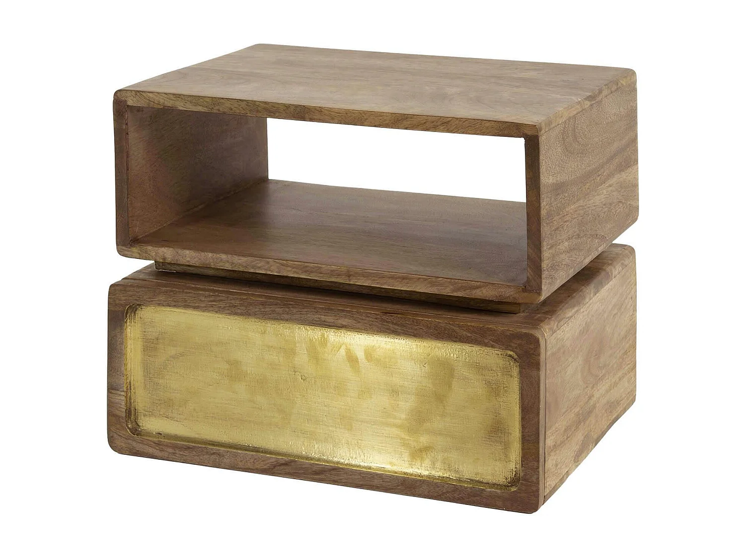 Table de nuit murale en bois de manguier, 1 tiroir finition cuivrée VARA