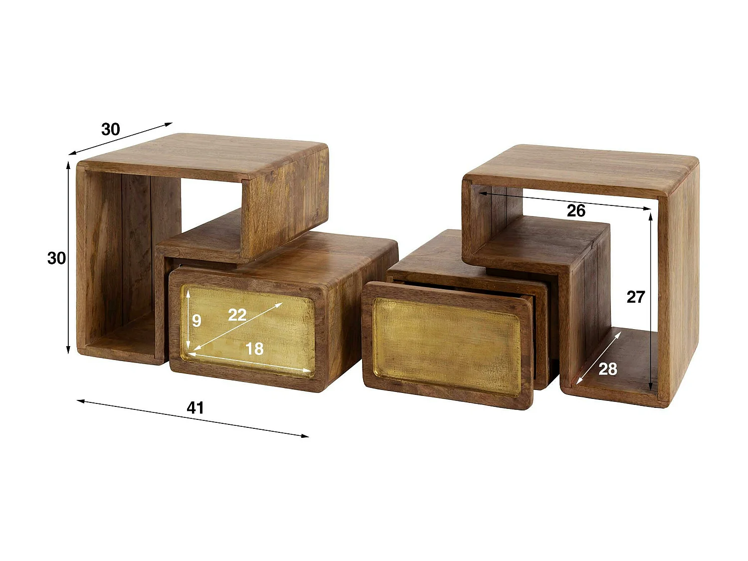 Table de nuit murale 2 blocs en bois finition cuivrée (lot de 2) VARA